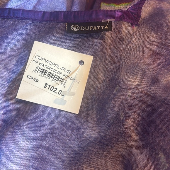 Dupatta purple watercolor shark bite hem semi-sheer poncho/cover-up. NWT. OS. - Picture 8 of 8